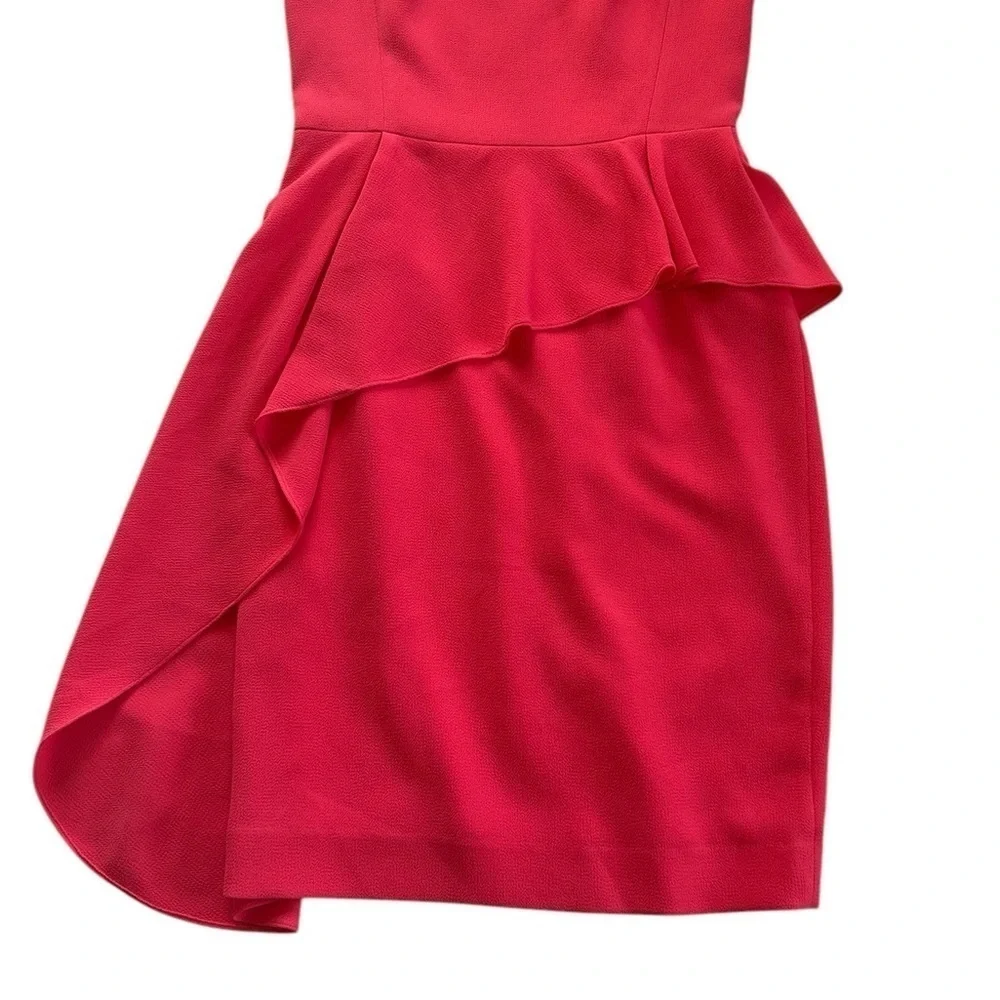 Rickie Freeman Terri Jon size 8 Cap Sleeve Asymmetric Peplum Cocktail Dress Pink